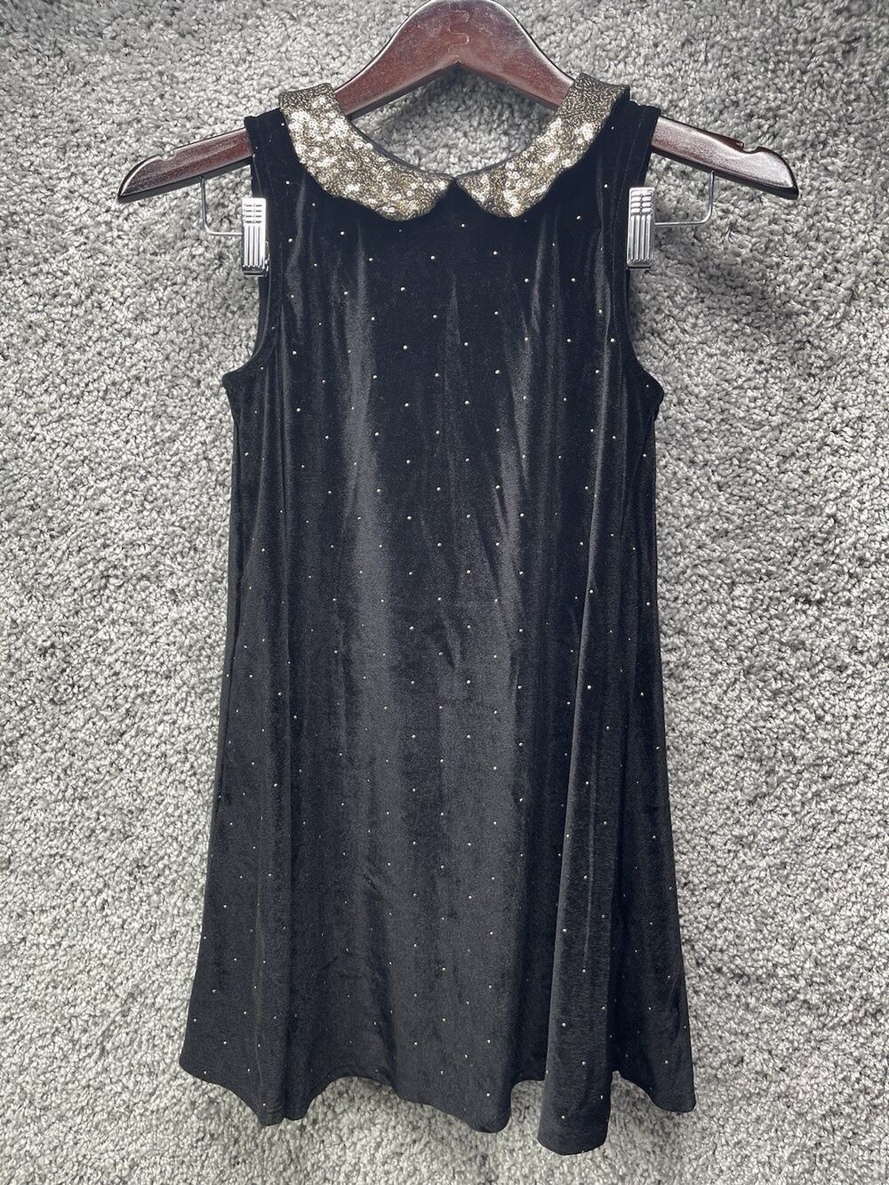 Epic Threads Sleeveless Collard Dress Womens Large Black Gold Polka Dots Sequin